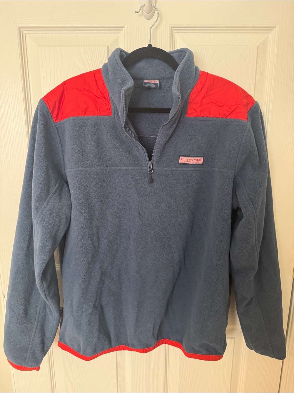 Vineyard Vines Kids Slate Blue Fleece Quarter-Zip with Red Accents